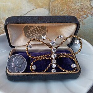Circa 1920's Crystal & Brass Butterfly Brooch